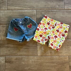 Kids Denim Shorts and Fruit Print Leggings Bundle